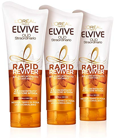 L'Oréal Paris Elvive Rapid Reviver Intensiv-Conditioner, Außergewöhnliches Öl, angereichert mit Aminosäure und Jojobaöl, für trockenes Haar, 3 Stück