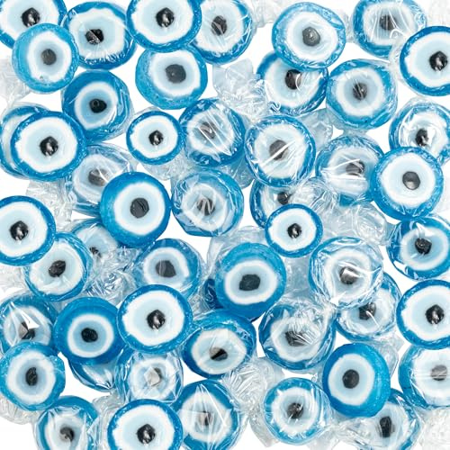 FOOD crew 500g Rocks Bonbons Türkisches Auge - Nazar Boncuk Bonbon einzeln verpackt - Nazar Auge Bonbon zu Hochzeit oder Zuckerfest - Glücksbringer Süßigkeiten für Sünnet Deko - Bonbons blau