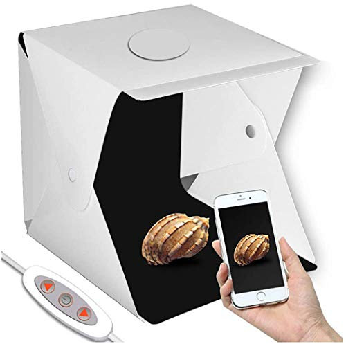 Studio fotografico portatile, studio da 16 x16 / 40x40cm Tenda da tiro pieghevole con scatola luminosa, 2 luci LED, luminosità regolabile, 4 sfondo