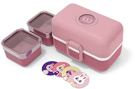 monbento - Lunch Box Enfant MB Tresor Infinity - Boîte Repas et/ou Goûter avec 3 Compartiments - Idéal Pour Ecole ou Parc - Sans BPA - Durable et Sûr - Pink Blush