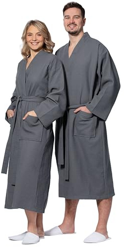ZOLLNER Bademantel in anthrazit - hautfreundliches und weiches Waffelpique - Unisex - Baumwolle - XXL - waschbar bis 60°C - Hotelqualität - Oeko Tex® zertifiziert
