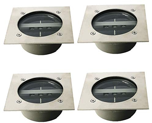 TOSHIN 4er-Set Solar Bodenleuchten Garten 3 LED Solarleuchten Solarlampe Dekoration Lichter IP65 Wasserdichtes Gartenleuchte für Draussen Garten und Terrasse (Eckig, Kaltweiss)
