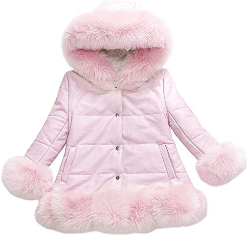 Natashas Kinder Winter Mantel Winterjacke Mädchen Pelzmantel Kunstpelz Mantel Gefälschter Pelz Kinderjacke Parka Outerwear Jacke Kapuze Steppjacke warm Winddicht (Rosa,122-128)