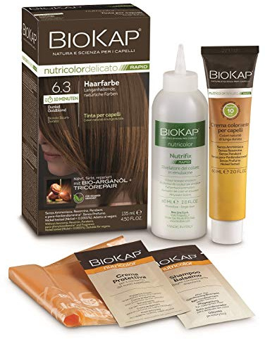 BIOKAP RAPID Permanente Haarfarbe 6.3 Dunkel Goldblond | NUR 10 MINUTEN EINWIRKZEIT | Bio Arganöl - TricoREPAIR Komplex - VEGAN | Optimale Grauabdeckung | Bis zu 80% natürliche Inhaltsstoffe