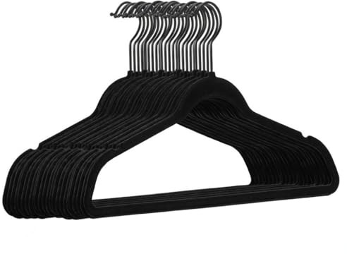 25 Stück hochwertige Samt Kleiderbügel in der Farbe Schwarz mit schwarzem Haken/Anti-Rutsch/von StickandShine
