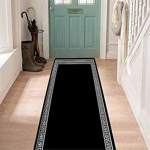 JLCP Schwarze Halle Teppichläufer, rutschfest Lange Schmale Teppich Läufer Für Flur/Küche/Treppe Weich Waschbar Eingang Fußmatten, Benutzerdefinierte Länge,50x200cm