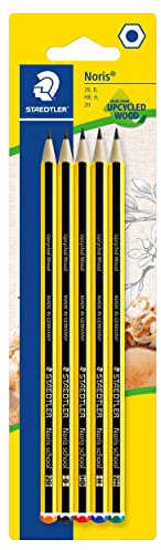 STAEDTLER 121-S BK5D Noris School Graphite Pencils - Assorted Degrees, 2B, B, HB, H, 2H (Pack of 5), Black
