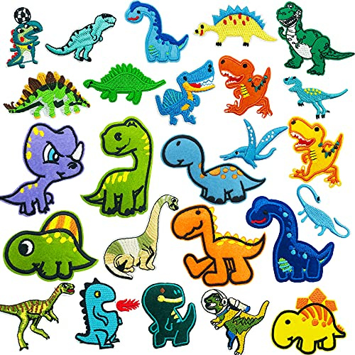 Woohome Patch Zum Aufbügeln, 25 Stück Gemischter Dinosaurier Flicken Patches Applikation Patch Sticker Applikationen Dekoration Aufkleber für Dekoration DIY T-Shirt Hut Mantel Kleid Aufkleber