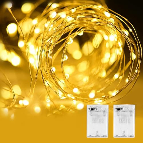 TEOPHA LED Lichterkette Batterie Betrieben, 3M 30 LEDs Micro Silberdraht Lichterkette, Wasserdicht Lichterketten Perfekt Dekoration für Party, Garten, Weihnachten, Zimmer (2 Packung, Warmweiß)