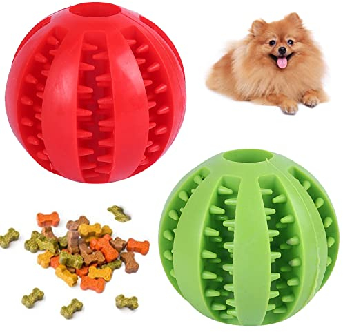 2 Stück Hundespielzeug Ball Naturkautschuk Hunde Ball Hundeball Snackball Kauspielzeug Hundeball mit Zahnpflege Welpenspielzeug Ball Set Helle Farben Doppelzahn-Design für Große Kleine Hunde