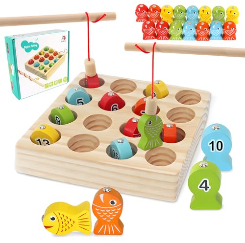 Angelspiel, Holzspielzeug, Magnetische Angelspie, Montessori Spielzeug ab 3-5 Jahre, Geschenk für3 4 5 Jahre Junge und Mädchen, Kinder Lernspiele
