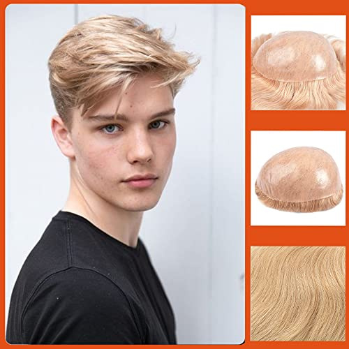 Zakya Echthaar Toupet für Männer,100% Echthaar,Leichte Mittlere Dichte,Perücke für Männer Haarersatzsystem,Basisgröße 20 x 25 CM (Licht Blond 22#)