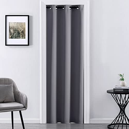 XTMYI Door Curtain for Doorways, Blackout Privacy Easy Install Thermal Grommt Panel, Dark Grey Closet Curtain for Open Closet, 34“ W x 80 L