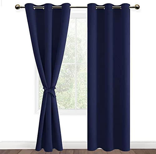 DWCN Blickdichte Vorhänge Schlafzimmer Ösenvorhang Verdunklungsvorhänge | Dunkelblau, 228x117cm(HxB), Gardinen mit Ösen 2 Stücke Thermovorhang für Wohnzimmer Abdunkelnde Vorhänge