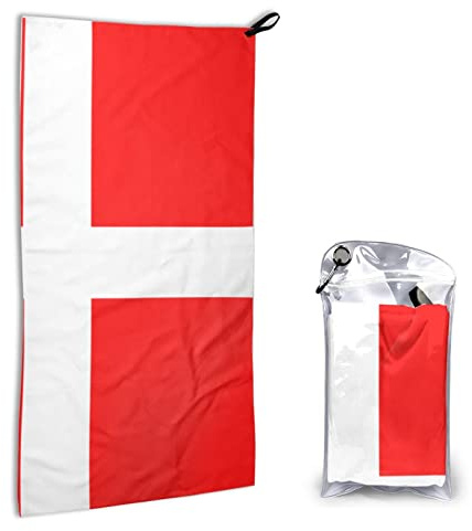 AROONS Schnell trocknendes Handtuch mit Tasche – Dänemark, dänische Flagge, bedruckt, super saugfähiges Gesichtstuch, Mikrofaser, Reise-Sport-Handtücher, 40 x 80 cm