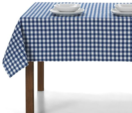 LAN&LAN – Tovaglia Rettangolare a quadretti in tessuto per uso interno ed esterno, Tovaglie elegante (Blu, 140 x 100)