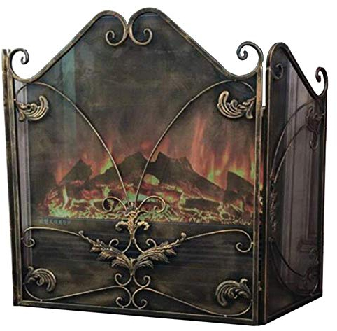 Extra Wide And Stylish 3 Fold Fireplace Screen, Antique Brass Finish, Fireplace Fence Spark Guard For Open Fire/Gas Fires Stove/Log Wood Burner needed