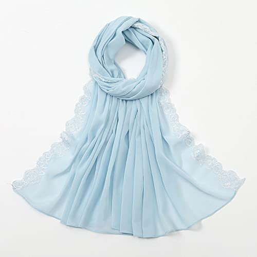 Bysonglezai Schals Damen Tücher Halstuch Scarf Chiffon-Spitzen-Schal-Schal-Qualitäts-Langer Schal-Frauen-Schal-Normallack-Schal-Frauen-Hijab-Hellblau