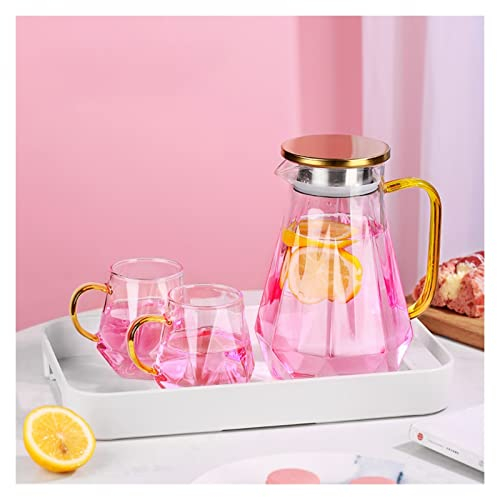 Iced Tea Jug Creative Glass Water Kettle Set apporte un plateau de tasse 1500ml Pitchers claire Pichet Fleur de la fleur de fruits de fruits de fruits de l'après-midi Teatime boissons Juice Pitcher (