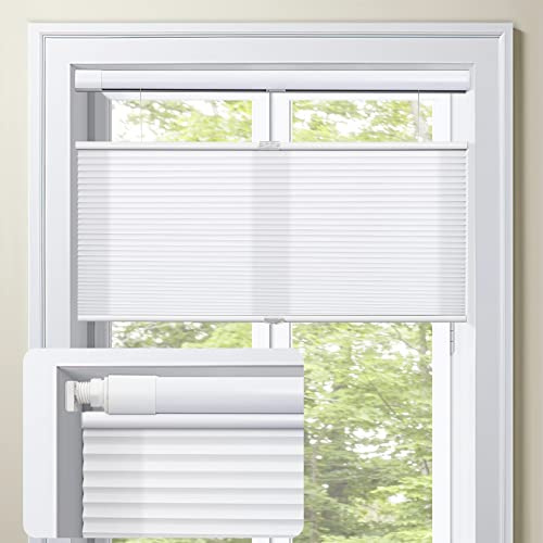 MiLin Top Down Bottom Up Cordless Cellular Shades No Tools No Drill Blinds for Windows Shades for Indoor Windows Honeycomb Blinds - Light Filtering White