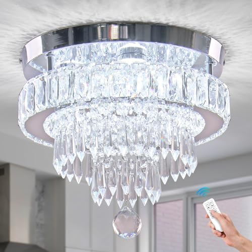 Lampadario di cristallo dimmerabile LED moderna plafoniera di cristallo 2700 K/4000 K/6500 K,lampadari di cristallo con montaggio a filo con telecomando, Esszimmer