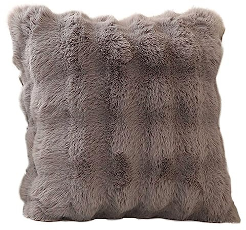 Fouriding Oreiller Carré en Fausse Fourrure, Coussins en Fausse Peluche Doux et Chauds pour Le Canapé, Le Lit, Les Chaises et Le Sol. (50cm, Gris)