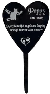 KC Laser Crafts Personalised Pet Cat Animal Memorial, Grave Memorial, Cat Memorial Garden Plaque, Black Acrylic Grave Marker Stake with Clear Rhinestone Diamonte