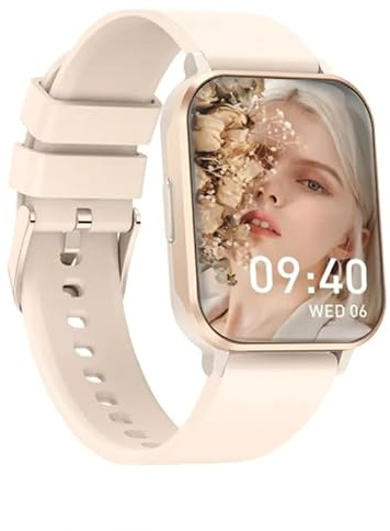 Velusia Smartwatch da donna attivo Android iOS 1,8 pollici schermo salute monitor Bluetooth lettore musicale (crema silicone)