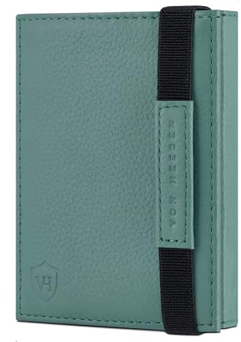 VON HEESEN Slim Wallet mit XL Münzfach & RFID-Schutz - Mini Geldbörse Herren & Damen - Kartenetui Kreditkartenetui - Portmonee Geldbeutel Portemonnaie klein Silver-Pine