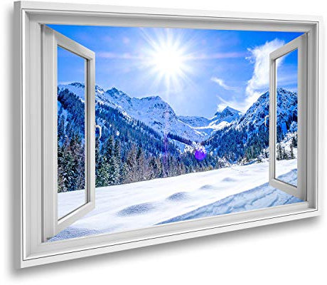 islandburner Tableau sur toile - Vue de fenêtre - Montagnes dans le village de Perstisau en Autriche - Images murales