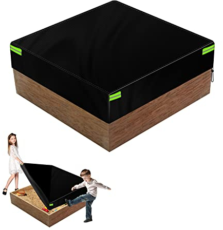 MaxAwe 120*120*20cm 210D Sandkasten Abdeckung mit Kordelzug, Schwarze Wasserdicht Sandkastenabdeckung Abdeckplane, Schatten und Staubdichte Plane mit Gummiband für Sandkasten Pool, Terrase, Garten