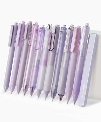Mr. Pen- Purple Gel Pens Set, 12 Pack, Black Ink Cute Writing Pens with 1 Aesthetic Highlighter, 0.5 mm, Smooth Gel Pens for Journaling, Aesthetic Girly Stationery, School & Office Supplies