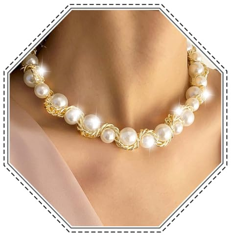 Jovono Vintage barock pärla kraghalsband guld stort pärlhalsband kedja enkla pärlor halsband för kvinnor, /