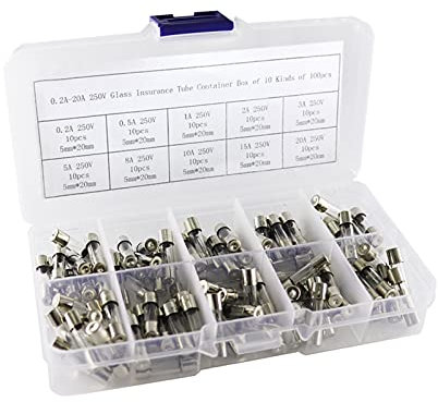 CZDIQXVF Sicherung 100 Stück/Set 5 x 20 mm flinke Glasrohrsicherungen, sortierte Kits, flinke Glassicherungen 0,2 A, 0,5 A, 1 A, 2 A, 3 A, 5 A, 8 A, 10 A, 15 A, 20 A(10kinds Each 10pcs)