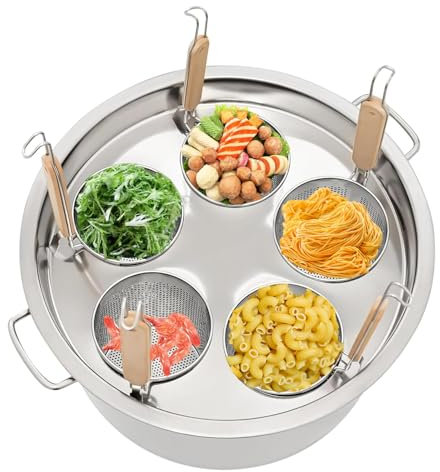 Kindevieft Cuocipasta, Pentola per Pasta con Quattro/Cinque Cestelli Scolapasta, Set di Inserti in Acciaio Inox, Utensile da Cucina per Pasta, Tagliatelle, Gnocchi, Facile da Pulire,4Holes