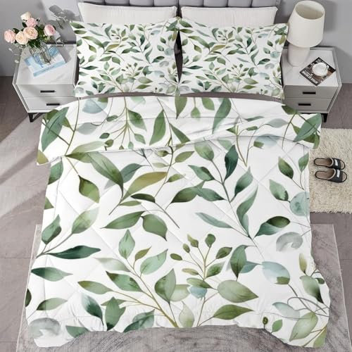 buyluhn Bettdecke 135x200 Blatt, 4 Jahreszeiten Bettdecken Grün Ohne Bezug Nutzbar, Kinder Steppdecke Microfaser Ganzjahresdecke，Waschbar Bettzeug mit 1 Kissenbezug für Sommer Winter