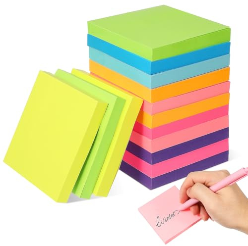 VILLCASE 16 Blöcke Farbige Haftnotizen, 7,2x7,2cm, 8 Farben, Selbstklebende Klebezettel für Büro Zuhause Schule Sitzung