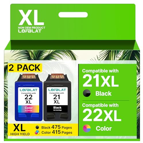 LOFBLAT 21 22 Cartuchos de Impresora XL de Repuesto para HP 21 22 Cartuchos para HP Deskjet F380 4180 D1455 2460 2430 2360 2330 1560 3930v 3940v PSC 1410v 1410xi 3180 Fax Officejet 431 5 J3680