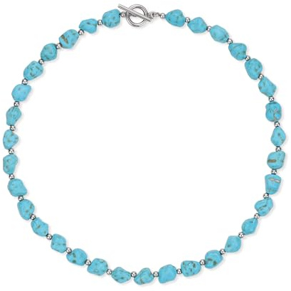 GAVU Damen Türkis Halskette mit Edelstahlperlen, Edelstein Kette für Frauen