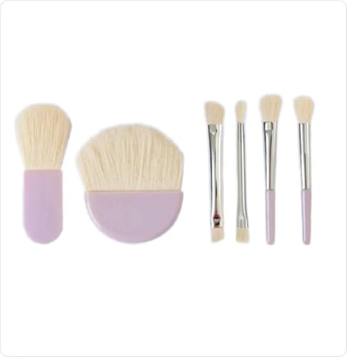 6 st mini makeupborstset för resor, bärbar mini-sminkborste, lämplig för basic, ögonskugga, läppar, professionell sminkborste (rosa)