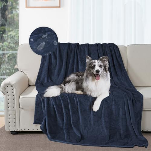 DUJUIKE Coperta Da Letto Impermeabile, Coperta Per Cani In Flanella Impermeabile, Adatta Per La Protezione Di Letti, Divani E Mobili, Morbida Coperta Multifunzionale Double Face (76x102 cm, Blu Navy)
