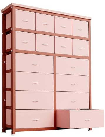 Baloveby Kommode, Kommode Mit 16 Stoffschubladen, Hohe Kommode Organizer für Kleidung, Multifunktionaler Schubladenschrank für Schlafzimmer Und Wohnzimmer, pink