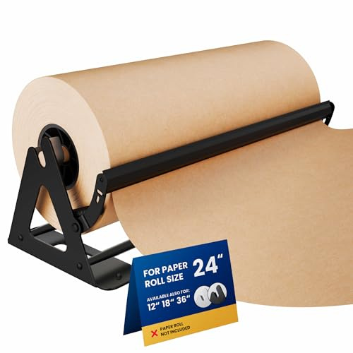 DIY Crew 24 Inch Paper Roll Dispenser and Cutter - Heavy-Duty Wall Mountable, Non Slip Tabletop - Kraft, Freezer, Butcher Paper - Up to 1000ft Rolls
