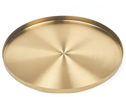 Yvttve Gyllene rund bricka av metall med 3 halkfria | Serveringsbricka, dekorativa brickor, ljusbricka (Ø 40 cm, guld)