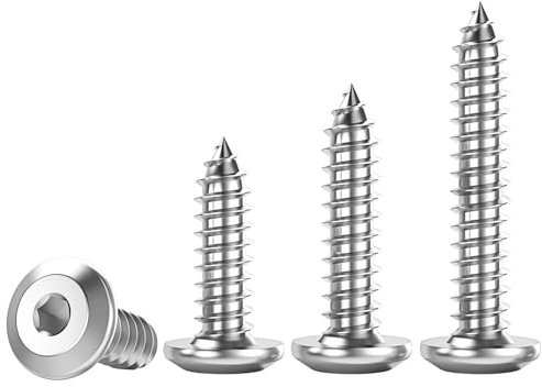 Qrity 20 Piezas Tornillos Autorroscantes de Cabeza Plana de Acero Inoxidable, Tornillos con Hexágono Interio, Tornillos Autorroscantes Hexagonales, M6x60mm