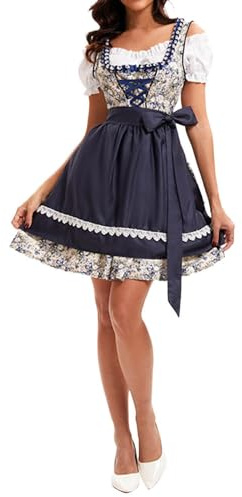 Générique Déguisement Oktoberfest Femme, Costume bière Costumes Deguisement Oktoberfest Femme Robe avec Tablier intégré pour Occasions spéciales Tenue Sexy Halloween Costume Halloween mariée