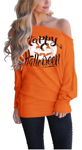 LACOZY Women's Halloween Crew Neck Short Sleeve Pregnancy Top Maternity Funny Graphic Shirt Orange XL