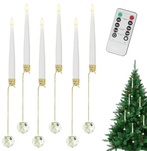 Générique Bougies Pour Sapin De Noël Avec Télécommande,Bougies LED Fonctionnant Sur Piles Avec Télécommande | Ornements LED 6 Pièces pour Fêtes Mariage Maison Cuisine