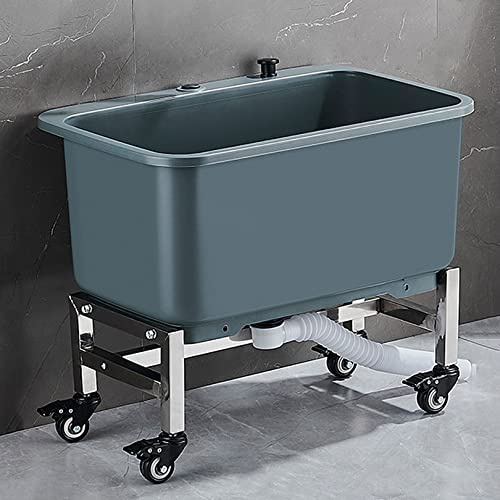 JKJZSALJ Floor Mop Sink,Heavy Duty Movable Floor Mop Sink With Rollers - Versatile Slop Sink For Balcony, Bathroom, Garage & Shop - Durable Multipurpose Cleaning Basin,Grey,60cm