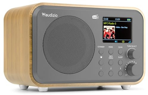 Audizio Milan Dab+ Radio Bluetooth portátil – Radio Digital Dab FM con batería Recargable, Pantalla a Color, Despertador, Salida Auriculares, 40 emisoras y Potencia 30 W - Color bambú